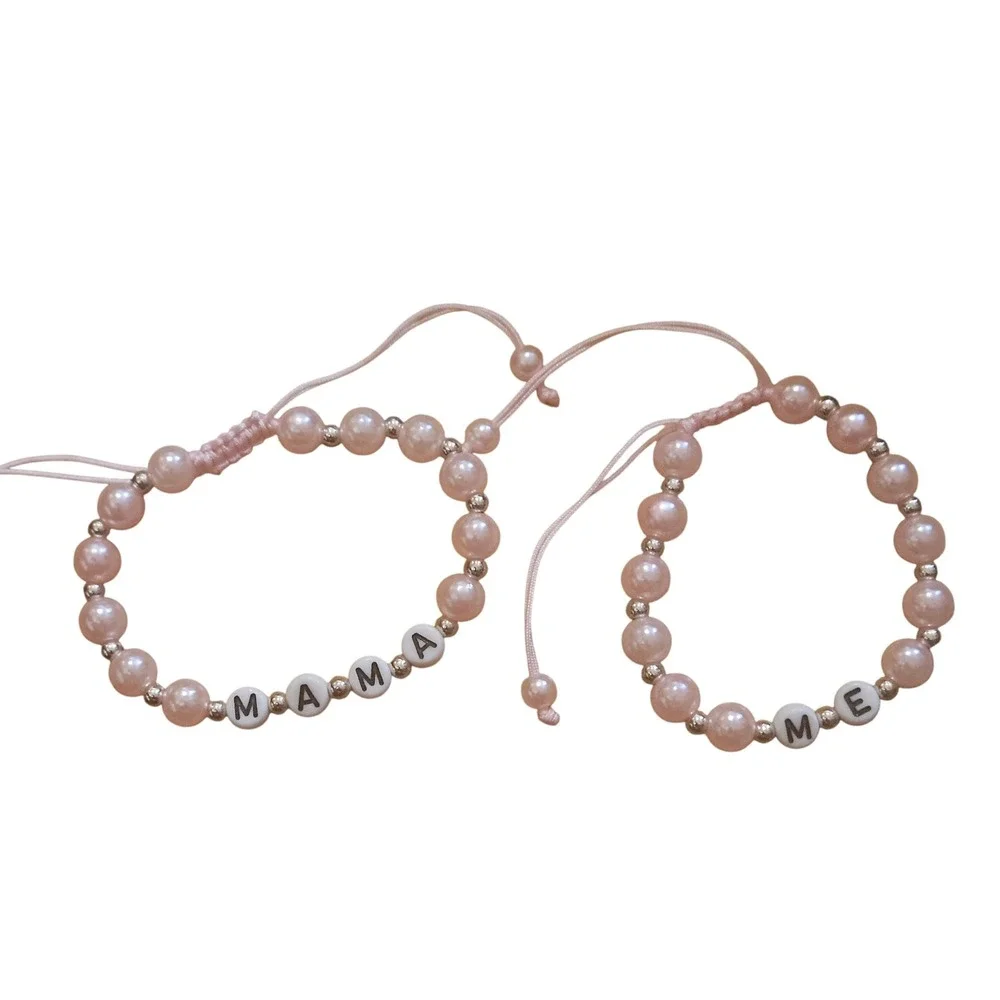 Mama Me Pink Beaded Bracelet‎ Set Matching Mommy and Me Adjustable